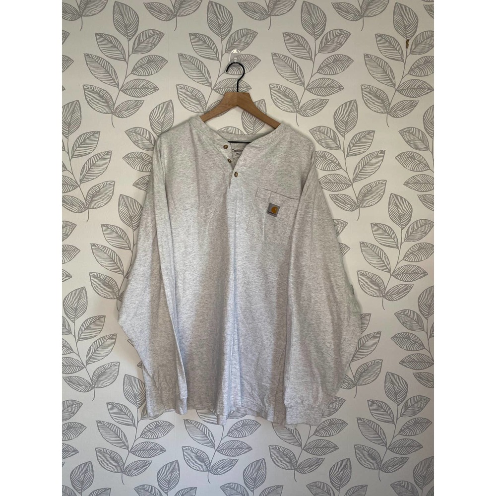 Carhartt Gray 3 Button Long Sleeve T-shirt with pocket, Size 2XL